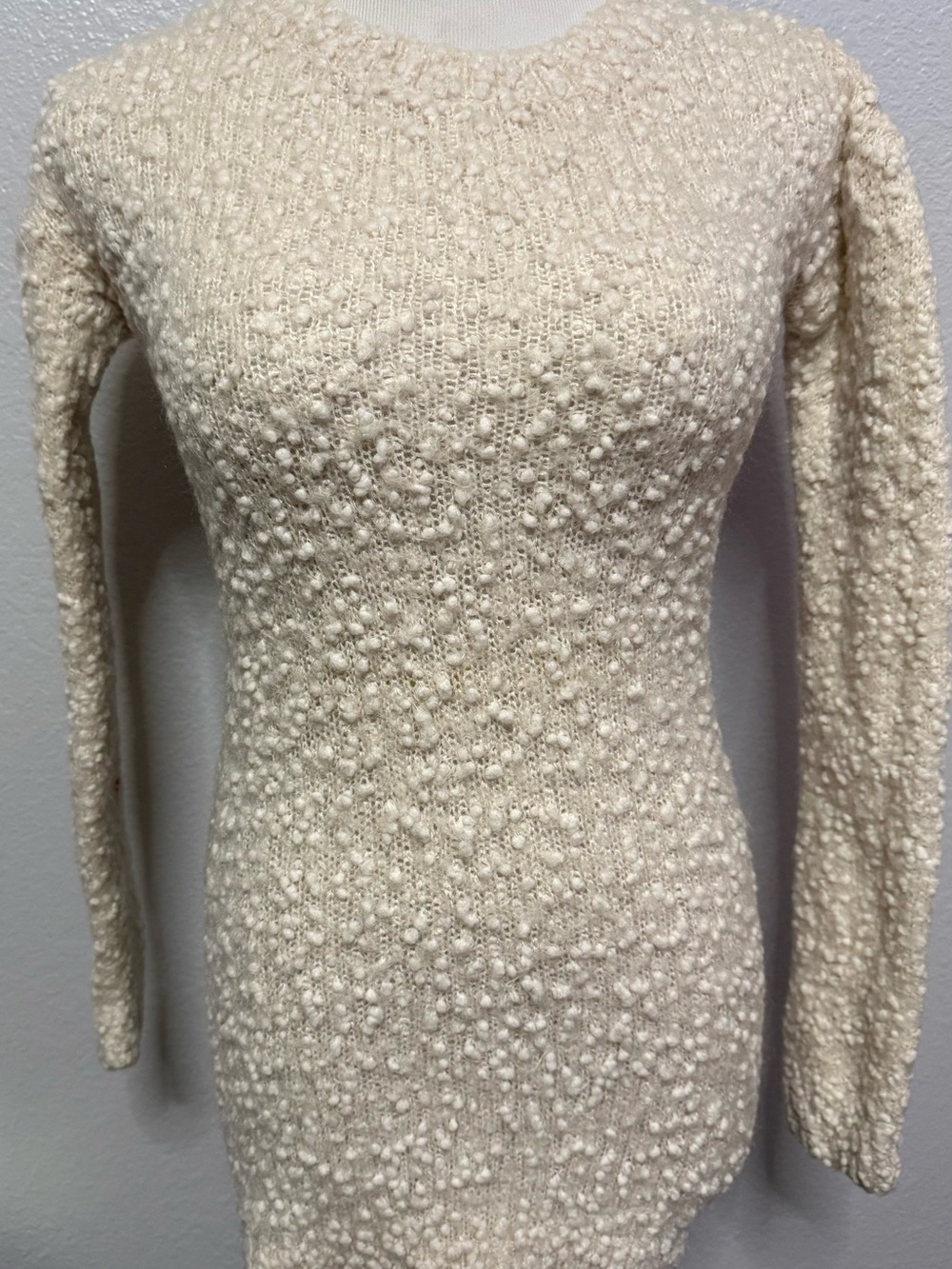 468-Forever 21 Cream Bubble Knit Long Sleeve Sweater Dress